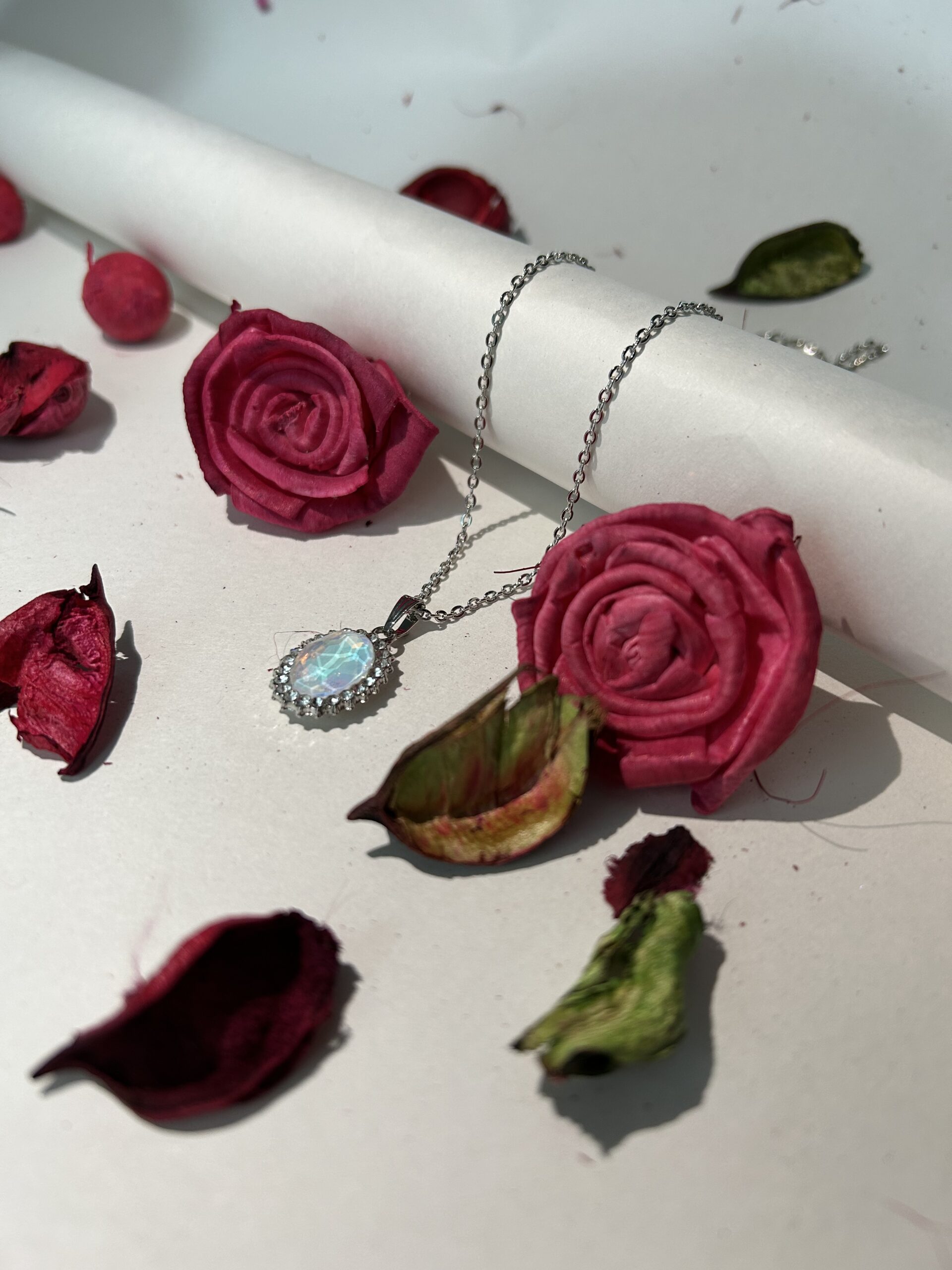 Oval Opal Halo Pendant Necklace - Image 4