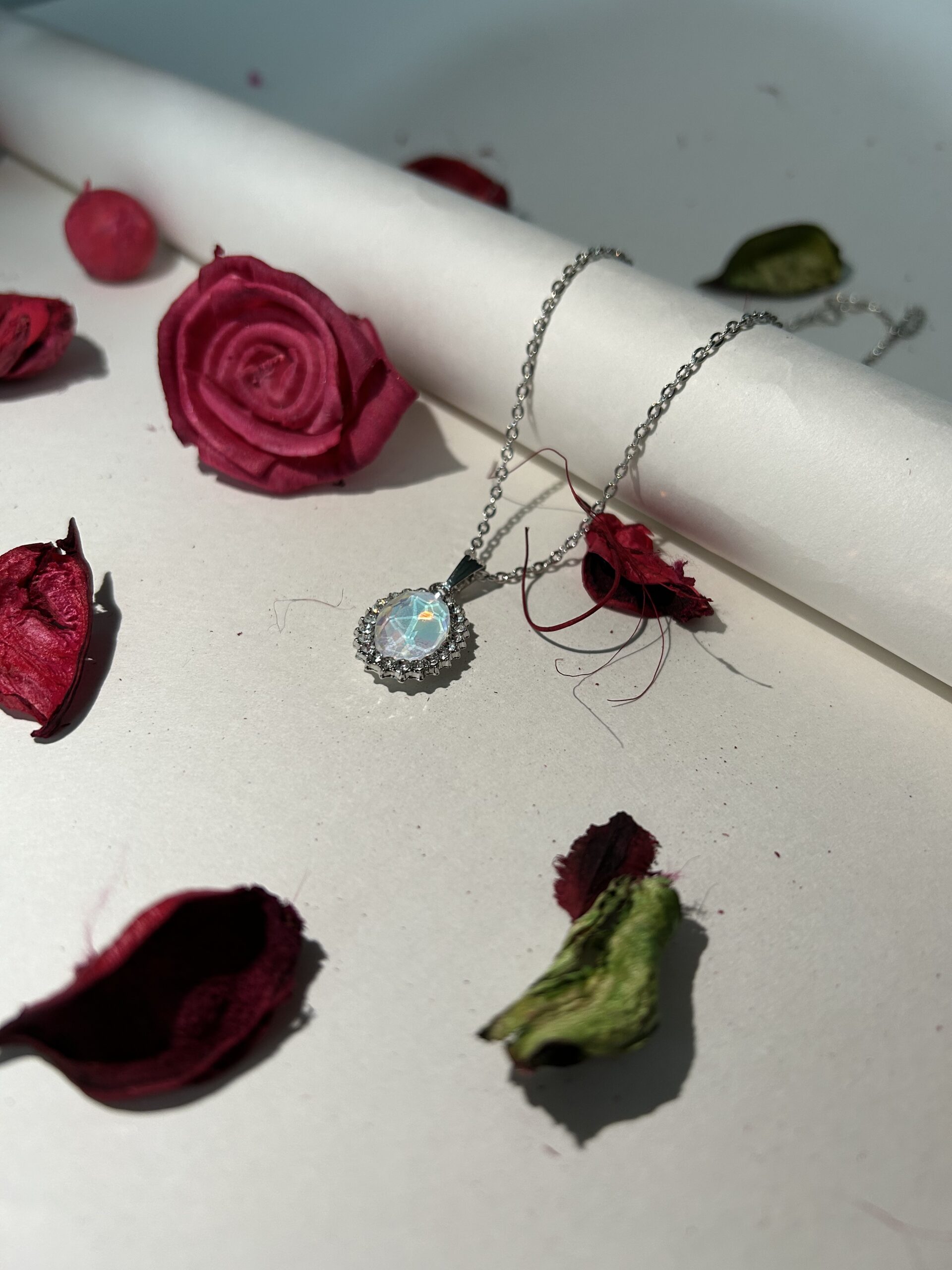 Oval Opal Halo Pendant Necklace - Image 5