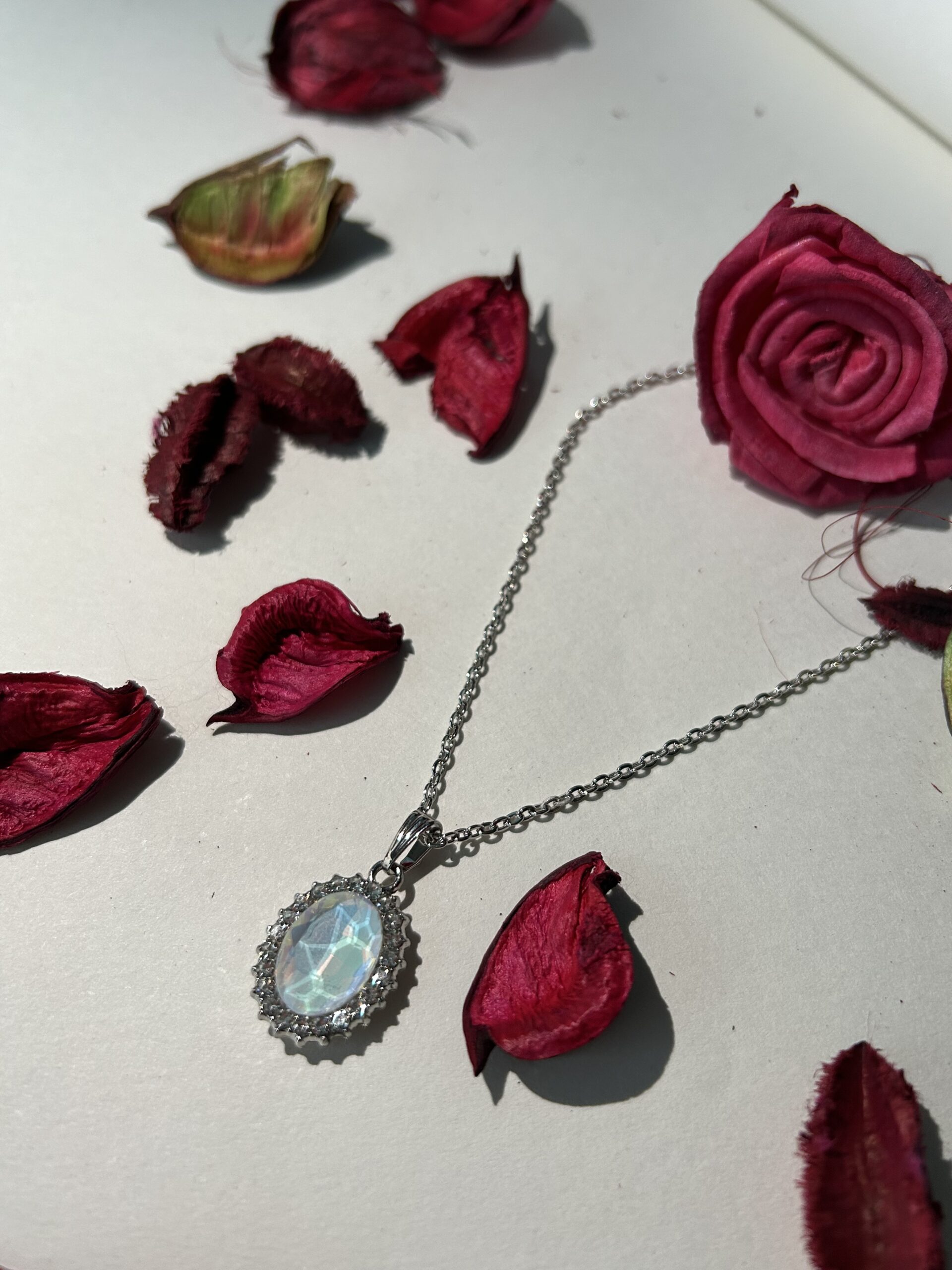 Oval Opal Halo Pendant Necklace - Image 6